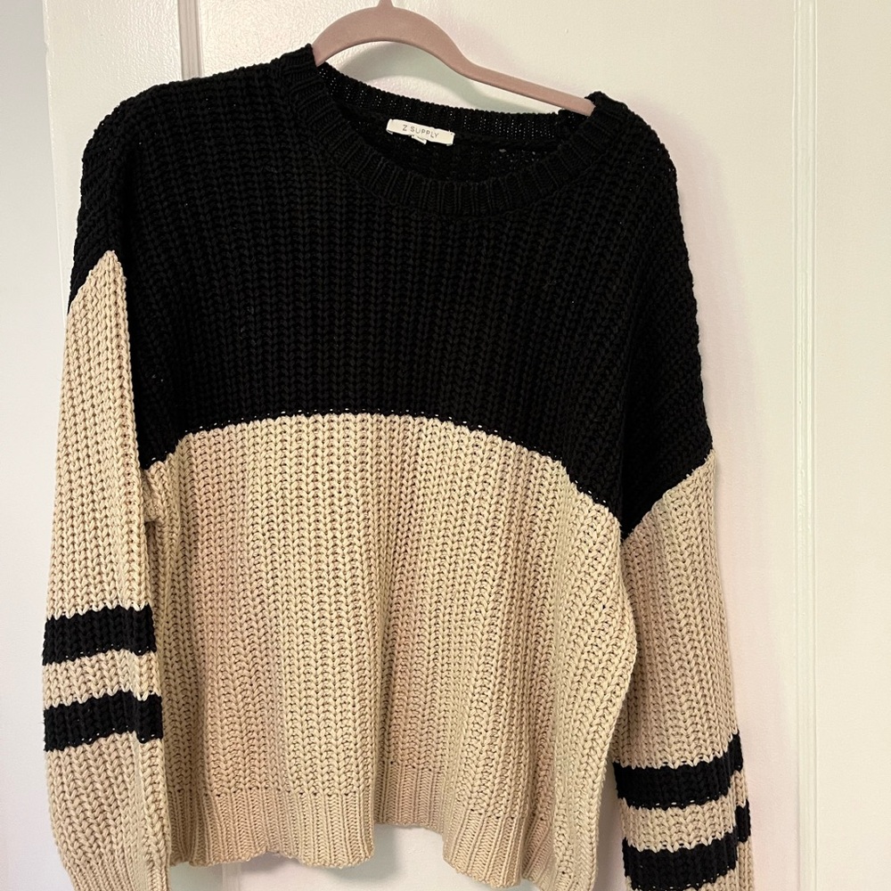 Z Supply Black and Cream Women's Sweater